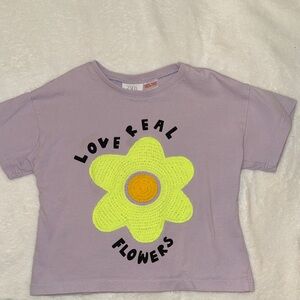 Zara Lavender Tee with Neon Yellow Flower Graphic